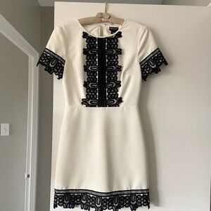 Marciano Ivory Mini Dress with Black Lace Details